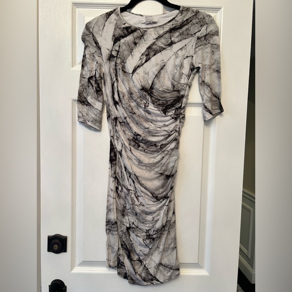 Helmut Lang Dresses & Skirts - HELMUT LANG BLACK/WHITE/GRAY TIE DYE RUCHED MINI DRESS SIZE P